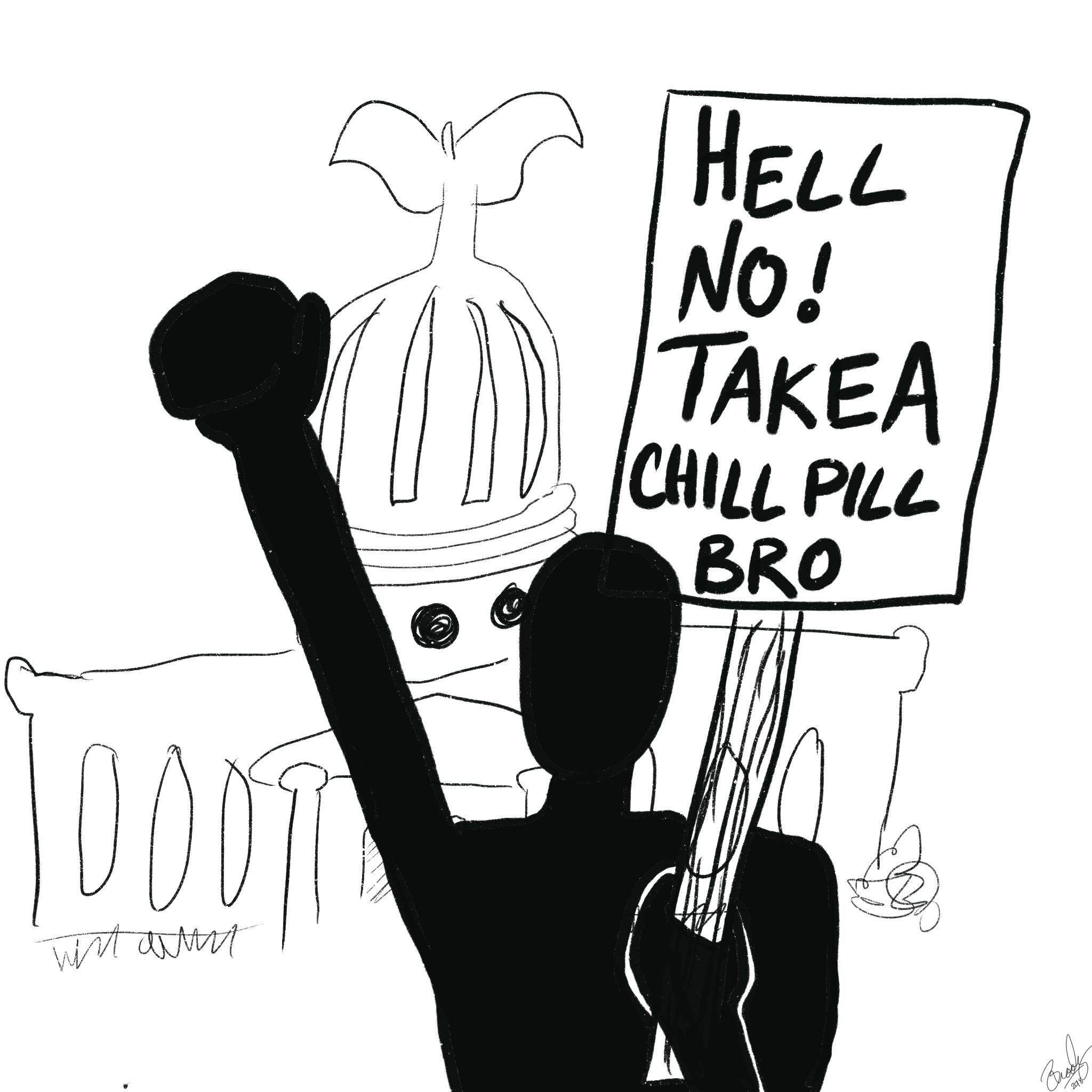 Protest drawing with sign
