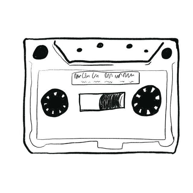 Drawing of a cassette tape, by Brady Dale. (drawing Copyright Brady Dale, 2018)