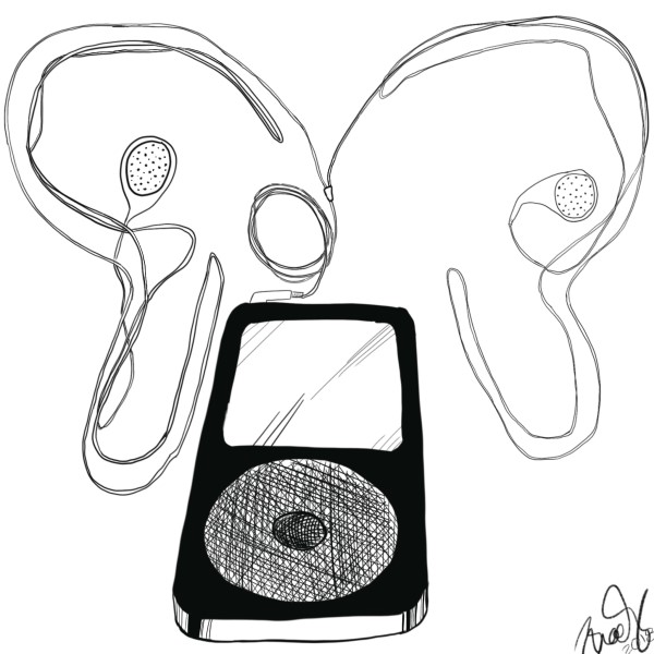 Stylized drawing of an iPod, Copyright Brady Dale, 2018